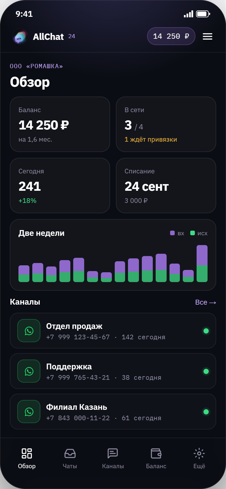 Мобильная версия, тёмная тема